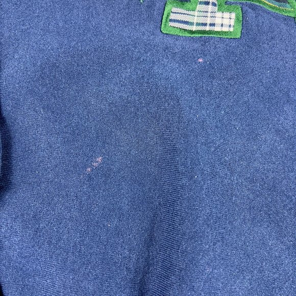 VTG Notre Dame Fightin Irish Sweatshirt Large Blue Faded Plaid Logo Crewneck - Picture 2 of 15